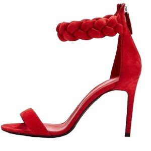 Oscar de la Renta Sz 40 US 10 Red Braided Suede Bright Sandals Heels